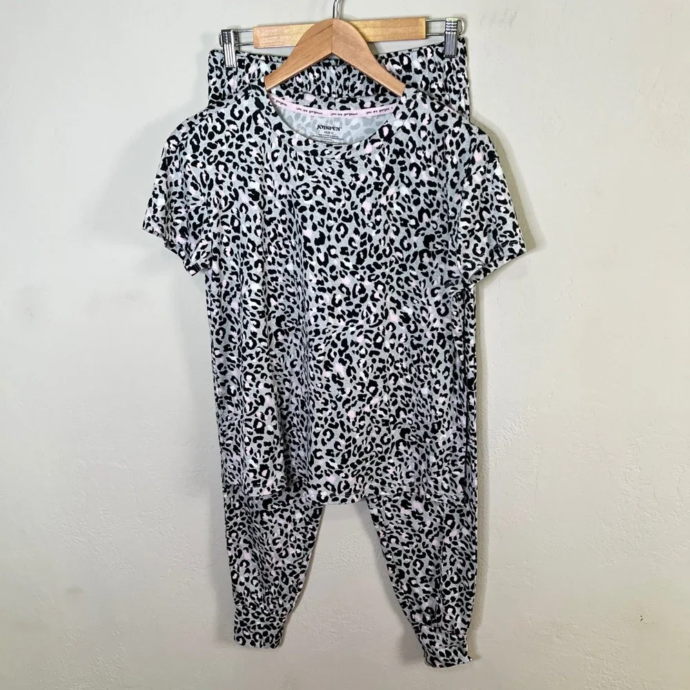 Joyspun Pajama Set Cozy Lounge Collection Womens Size XS Pink Bows Leopard Print